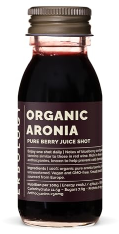 Succo di Bacche di Aronia 100% Bio - 12 Dosi Giornaliere (60 ml) - Supporta la Salute della Pelle - Ricco di Antiossidanti - Direttamente dalla Fattoria in Europa - Non Diluito