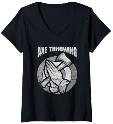 Womens Praying Hands - Hatchet & Axe Throwing V-Neck T-Shirt