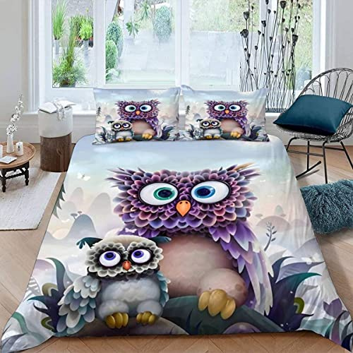 ALABOW Eule Bettwäsche Set 135x200 cm 2teilig mit Reißverschluss Weiche und Angenehme Schlafkomfort Microfaser Bettbezug Winterthema Kinderbettwäsche mit Kissenbezug 80x80