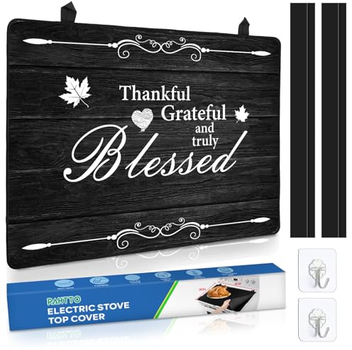 Stove Top Cover for Electric Stove (28.5”x 20.5”), Heat Resistant Glass Cooktop Cover, Multipurpose Stove/Counter/Washer Top Protector, Dishwasher Safe Natural Rubber (Thankful)