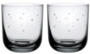 like. by Villeroy & Boch - Winter Glow Wasserglas Set 2 teilig Grau, Wassergläser, Trinkgläser, Gläser Weihnachten mit Sternchen für Wasser, Saftgläser, Glas
