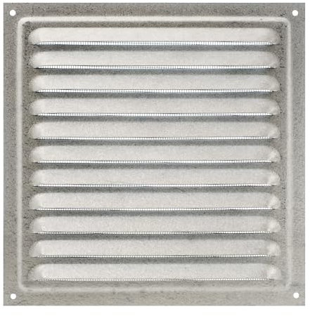 Presa d'Aria in Acciaio Zincato 20 x 20 cm, Griglia di Ventilazione in Metallo con Rete Protettiva, Griglia di Ventilazione per Interni/Esterni, Griglia di Ventilazione in Metallo con Rete.
