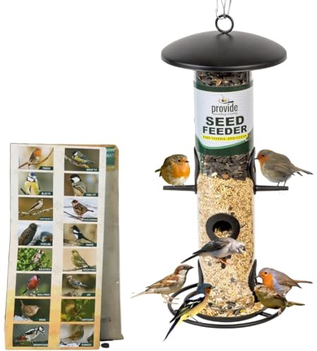 PROVIDE Schwarze Vogelfutterstation, Vogelfutterstation, Vogelfutterspender für kleine Vögel, Vogelfutterspender für Wildvogel, für den Garten