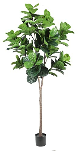Realead Faux Fiddle Leaf Fig Tree 7ft - Tall Green Silk Artificial Plant with 165 Large Leaves - Potted Fake Fig Tree for Home Office Corner Decor Indoor