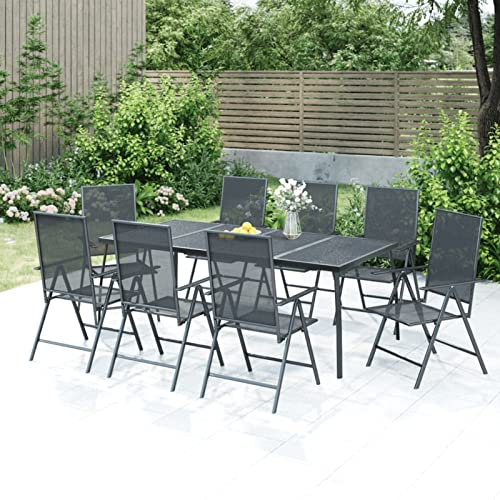 Festnight Gartentisch mit Stühlen Set Verstellbare Gartenmöbel Set 8 Stühle mit Tisch Sitzgruppe Garten Essgruppe 8 Personen Stahl Gartengarnitur Esstisch Sitzgarnitur Balkonmöbel