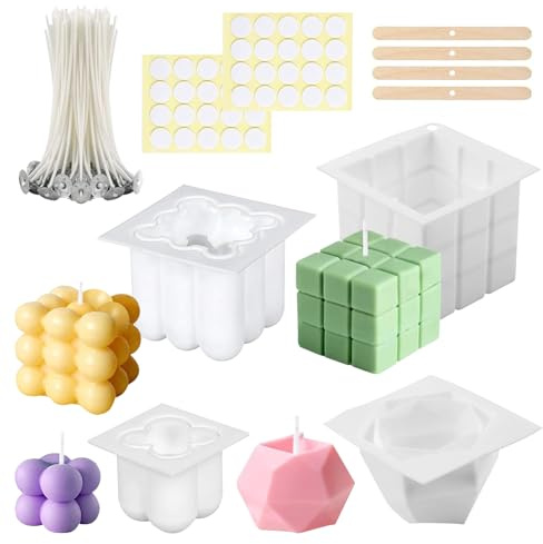SPERMUOY kerzenform silikon set,4 Stück silikonformen für kerzen,3D DIY Kerzenform und Kerzendocht Set,Kerzenformen zum Gießen für Aromatherapie Kerzen, Blumenproben, Handwerk, Handarbeit