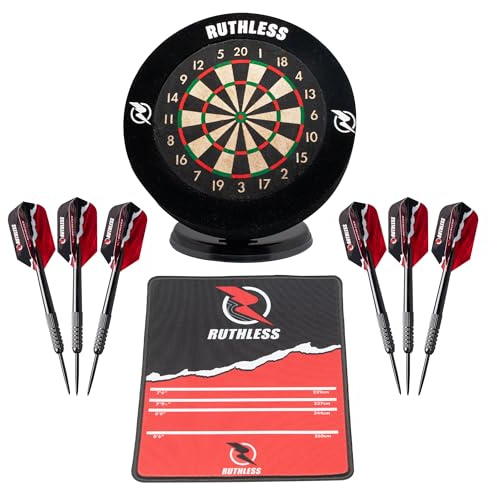 Ruthless Mini Dart Board Set with Surround, Mouse Mat and Extra Darts| Miniature Desk Top Darts Home Centre and Dart Board Set for Home and Office