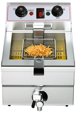 RUYICZB Friteuse Électrique en Acier Inoxydable avec Panier À Friture Et Couvercle Friteuse Professionnelle avec Robinet De Vidange Multi-Fonctions Température Réglable Commerciale pour Frites