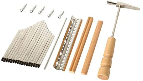 Kalimba Ersatzteile Daumenklavier Selbstgemacht für Zubehörset 17-tasten | Holz und Metall, 1 Satz mit Steg, Sattel, Schläfer, Schrauben und Stimmhammer