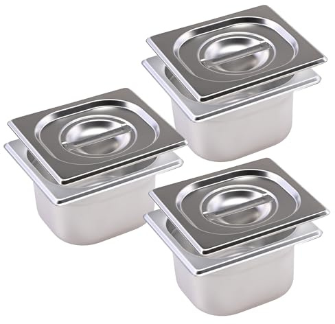 Profi Aufbewahrung Komplettset groß - 3x GN 1/6 100 mm mit Deckel für Lebensmittel - EDELSTAHL