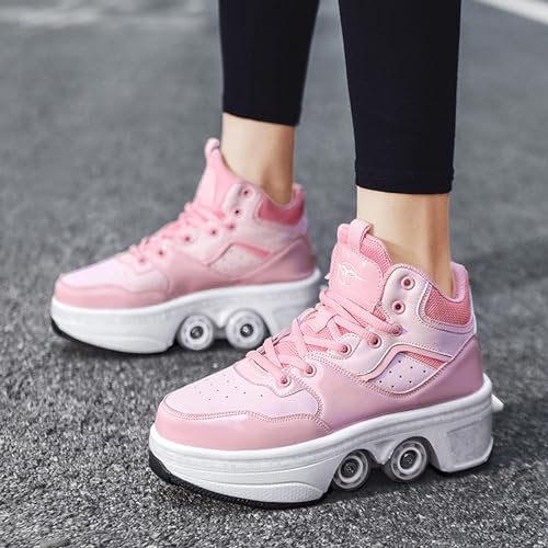 Deformation Roller Schuhe Abnehmbare Skate Schuhe, die Sich in Rollerskates Outdoor Parkour Schuhe verwandeln, mit Rollen Rollerskate Rad Schuhe,Pink-34