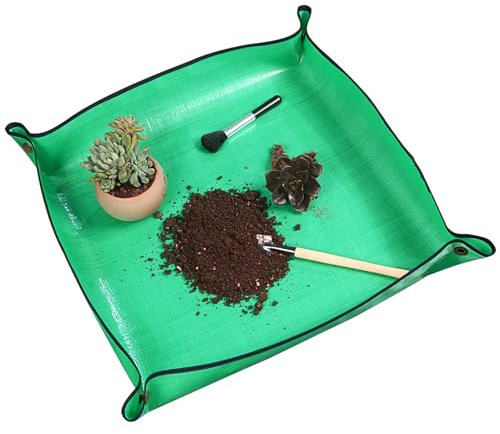 MENGCOOL Umtopfmatte für Zimmerpflanzen, Umtopfen und Eintopfen, Bodenreinigung, wasserdicht, tragbar, Sukkulenten, Umtopftablett, Gartengeschenke (grün, klein, 66 x 66 cm)