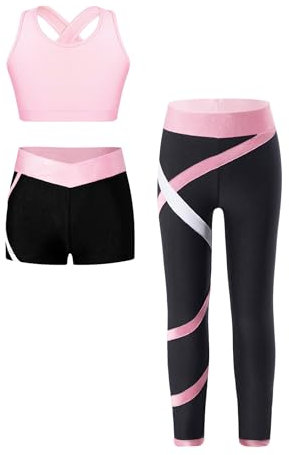 Kvysinly Kinder Mädchen Sportanzug Set Trainingsanzug Sport Outfit Jogginganzug Sportlich Weste Mit Shorts Leggings Sportbekleidung Yoga Workout Rosa 122-128