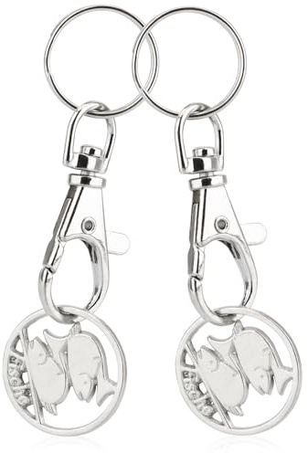 Robin Goods® 2 Porte clés jeton Caddie Poissons | Accessoires astrologiques avec mousqueton et jeton amovible pour shopping