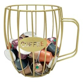 Porte-dosettes de café en métal, porte-capsules de café, panier de rangement pour plan de travail de cuisine, bar à café, organisateur de station de café (doré)