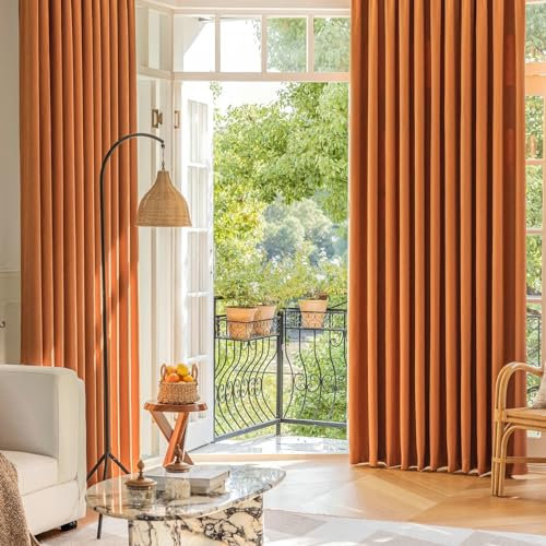 Ayoiow Verdunkelungsvorhänge Jugendzimmer, Küchengardine Mit Ösen, Chenille Vorhänge 2Er Set, Orange, 102X183CM