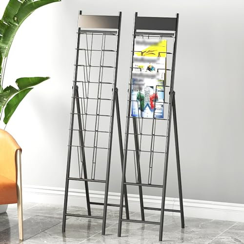 Bodenstehender Zeitschriftenständer, Faltbarer Broschürenständer mit Taschen, Billboard-Slot-Design, Zeitschriftenhalter für Büro und Schule, 2 Stück (Farbe: Schwarz, Größe: 29 x 133 cm)