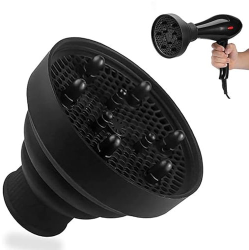 NXPUXP Silicone Universale Diffusore Capelli Ricci,Pieghevole Diffusore Hoodadattabile a Asciugacapelli Con Diametro 4-5cm,Pieghevole Eriutilizzabile(Nero)