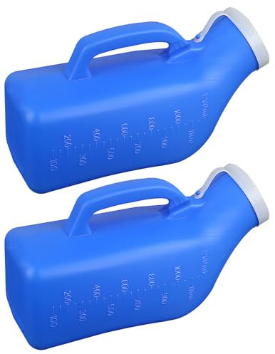 2 Pack Urinal Bottle 1200ml/34 Ounce Portable urinals, Urinal Bottles with Lid, Male Urine Bottles, Spill Proof Pee Bottle for Men for Hospital, Incontinence, Outdoor, Car, Travel, Camping(Blue)