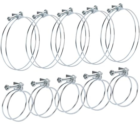 POWERTEC 70447 Double Wire Hose Clamp with Bolt, 10 Pack, 5 Each of 2-1/2 and 4, Adjustable Hose Clamps for Dust Collector, Dust Collection Hose and Dryer Vent Hose, Pipe Clamp, Worm Gear Clamp