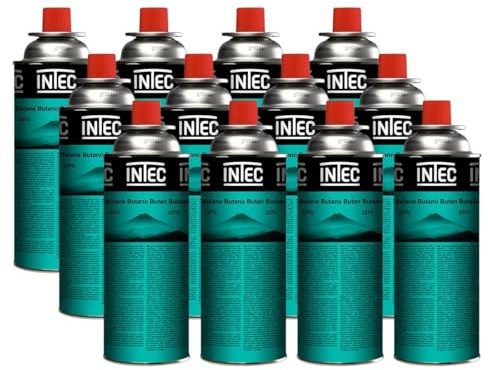INTEC - Confezione da 12 Cartucce Gas Butano 227g UN2037 | Bombole Sicure Senza Fughe per Fornello da Campeggio, Piastre a Gas, Cannello da Cucina e Diserbante Termico Multiuso