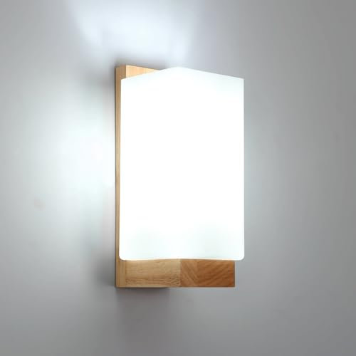 Mckalen Aplique de Pared Interior Moderno, Lámpara de Pared Interior de Madera E27, Simple Luz de Pared con Pantalla de Vidrio para Dormitorio Pasillo Escalera Sala de Estar（Excluyendo Bombillas）