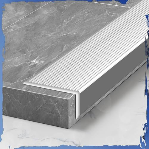 IMUNKT Treppenkantenprofil Für Laminat/Parkett/Fliesen, Alu Treppenwinkel 90/100/120cm, Treppen Stufenkantenprofil, Metall-Eckschutz, Treppenprofil, Winkelprofil(Silver,W10cmxL90cm)