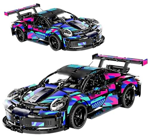 highdar Technik Sportwagen Bausteine Sets für Porsche 911 RSR, 1580 Klemmbausteine STEM Supersportwagen Modellbausatz, MOC Konstruktionsspielzeug Rennwagen für Erwachsene Jugendliche