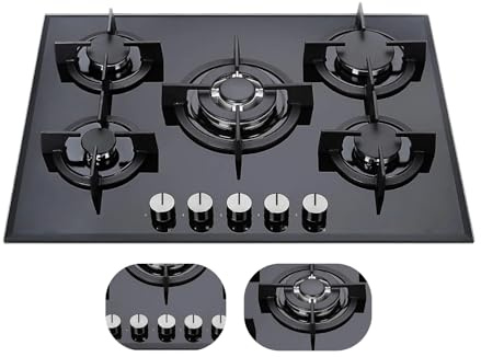 Piano Cottura 5 fuochi, Piano Cottura Gas da Incasso, 70 cm, Griglia Professionale Robusta, Acciaio Inox, Dispositivo di Sicurezza alla fiamma FFD, Manopole di Controllo, Valvolato M7-50BTF