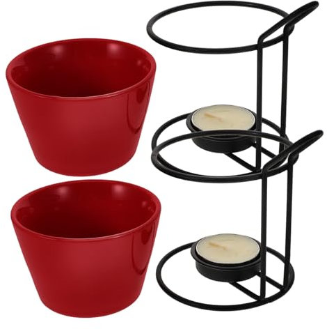 Ciieeo 2sets Ceramic Cheese Warmer Porcelain Fondue Mug Melting Rack Cup for Melting Chocolate Cheese Butter Seafood