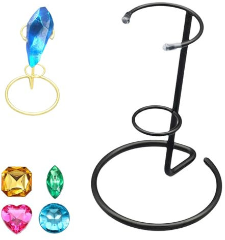 Espositore per bacchette, piccolo supporto per bacchetta di cristallo, supporto per esposizione, braccio in ferro, per piccole pietre preziose, cristallo minerale agata (nero)