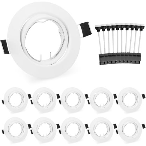 Leselux Spot Encastrable GU10 Set, 10 Pièces Cadre de Spot En Blanc avec Douille GU10, Rond Cadre de Montage Spot Orientable 60°, Trou de Montage Ø68-80mm, 230V, Pour Lampes A LED Ou Halogènes