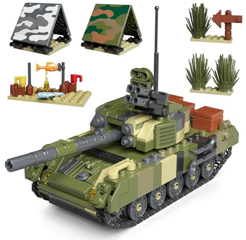 Mould King 24073 Klemmbausteine Panzer T-72B3 City Militär Bausteine mit Camping Zubehör Tank Modellbausatz Bauspielzeug Geschenk für Erwachsene(513 Teile)