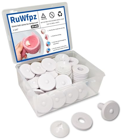 RuWfpz Leder för Amigurumi-dockor 35 mm 1-3/8 tum, set med 20 stycken gigantiska plastfogar för plyschdjur, vita rörliga leder för dockor
