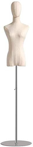 SHANYAYALI Weibliche Schaufensterpuppe, Oberkörper, Kleid, Form, weiß, Schneiderpuppe, Leinen, mit Stoffkopf, verstellbare Höhe 140–200 cm, runde Basis für Kleidungsdisplay (Gold-a, S)