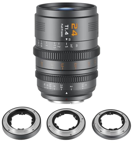 SIRUI VP-1 Vision Prime 1 T1.4 Full Frame Cine Lens, 24mm Manual Focus Cinema Lens with Pre-Installed E Mount, Interchangeable RF/Z/L Mounts (Metal Gray)