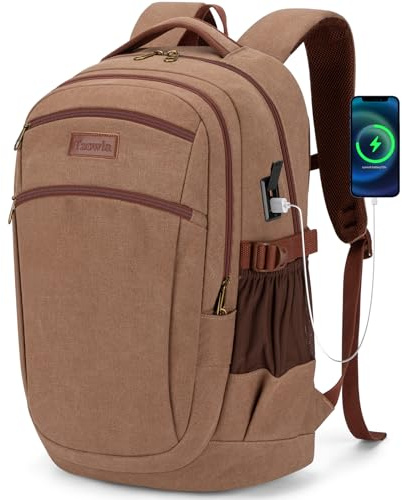Tzowla Canvas reseryggsäck, handbagage personlig ryggsäck för män och kvinnor passar 15,6–17 tums bärbar dator, Brun, 46 x 30 x 2 0cm/18.11 x 11.8x 7.87 inch, vintage