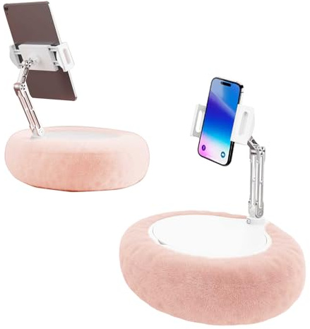 Ruiqas Cozy Tablet Pillow Stand, 360°Adjustable Phone Holder with Detachable Snack Bowl For Reading Watching,Compatible with Kindle Kobo iPad Phone (4.7-13),Pink