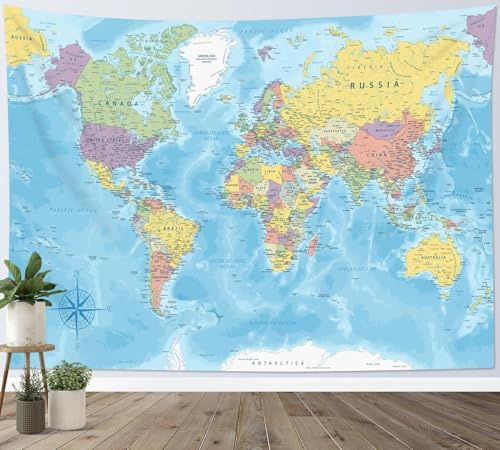 Wandteppich Weltkarte 130x150 cm Wandteppiche Blau 3d Druck Wandbehang Tapisserie Wandtuch für Wohnzimmer Schlafzimmer Wohnheim Wanddeko a-4208