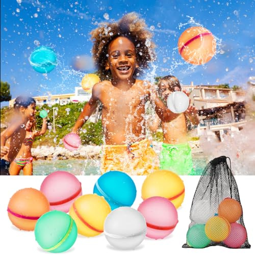 16 Stück wiederverwendbare Wasserbomben mit Mesh Bag – Magnetisch selbstschließend & schnell befüllbar für Wasserschlachten und Familienaktivitäten (16)