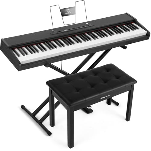 MUSTAR 88 Key Piano Keyboard w/Bench, Digital Piano 88 Semi Weighted Keys | 800 Tones, 600 Rhythms, 80 Demo, Height-Adjustable Stand, Carrying Case, USB MIDI, Wireless Connection, Sustain Pedal, Black