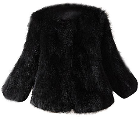 Giacca corta da donna in finta pelliccia con interno caldo soffice elegante maniche lunghe stile moderno gilet peloso leggero caldo inverno autunno esterno taglie comode (Black, S)