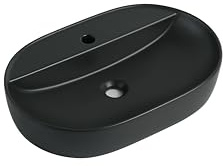 sanicomfort Aufsatzwaschtisch TARI 60 x 40 cm – ovales Waschbecken ohne Überlauf – Keramik Waschschale in schwarz matt, modernes Design für Bad & Gäste-WC