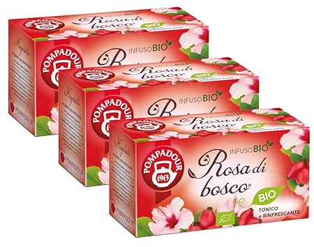 Pompadour Infuso Rosa di Bosco BIO, 54 Filtri (3x18) | Fruttato e Dissetante, Senza Lattosio, Senza Glutine e Allergeni, Vegan