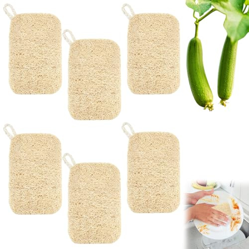 6 Pièces Loofah Naturel, 9 X 14 cm éPonges en Luffa Naturel, Loofah Sponge Résistante Aux Taches, Hydrofuge, Très Absorbante, pour les Salles de Douche/Salles de Bain/Cuisines/Plans de Travail