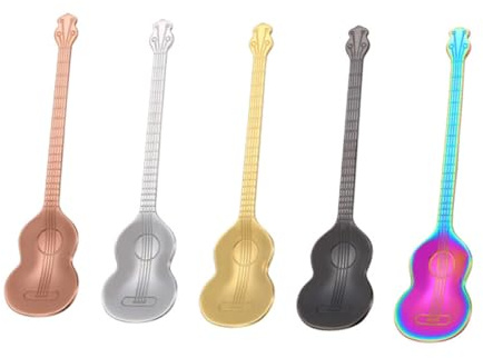 Hemobllo Lot De 5 Cuillères Créatives Guitare En Acier Inoxydable, Multicolore, Résistantes à La Corrosion, Pour Dessert, Café Et Fête, Couverts Originaux Multifonctions