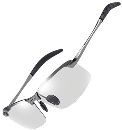 Skyddsglasögon: adaptiva övergångsglasögon, UV400-skyddsglasögon, bländbeläggning, ramdesign | fotokrom utomhus för män kör sport, Grey, Consulte la descripción