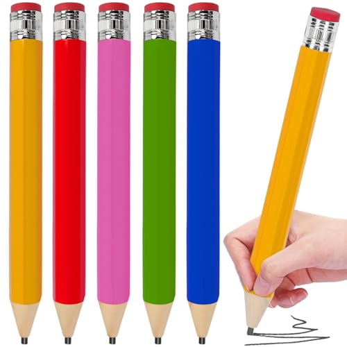 JNEYVIC 5 PCS Lápiz Gigante de Madera 33cm Lápices Jumbo Lápices Grandes con Tapa y Goma de Borrar, Divertido Lápices Grande Dibujo Escritura Bolígrafos para Atrezzo Regalos Decoración 5 Colores