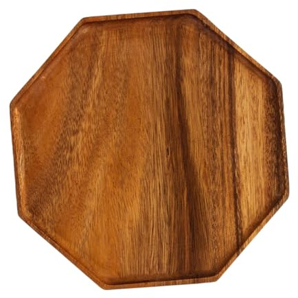 Mikikit Plateau de Service en Bois Grand Format Assiette de Service Champêtre Octogonale Vaisselle Maison Polyvalente pour Goûter Thé et Collations