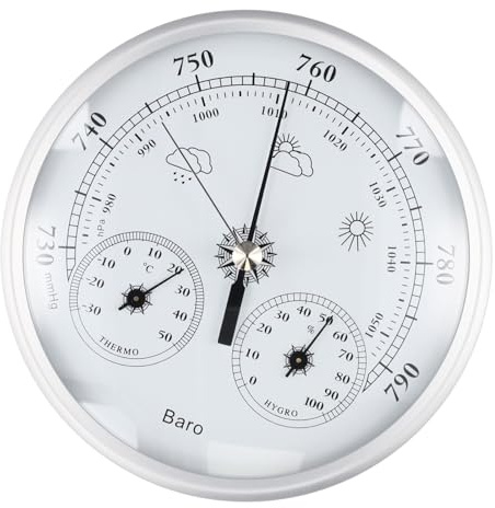 FUBESK 130 mm 3-in-1 Wetterstation Thermometer Hygrometer und Barometer für Zuhause, Innen- und Außentemperatur, Luftfeuchtigkeit und Luftdruckmonitor